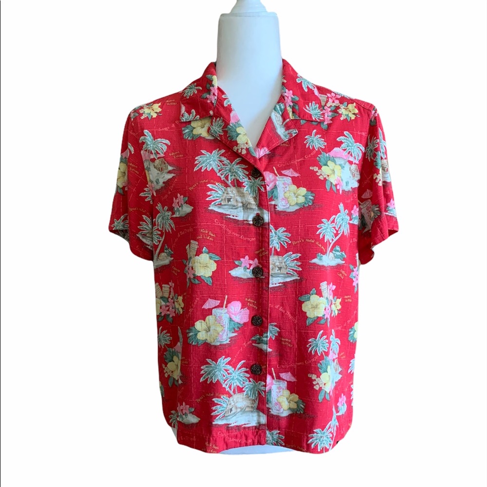 Red Caribbean Joe Tropical Print Shirt